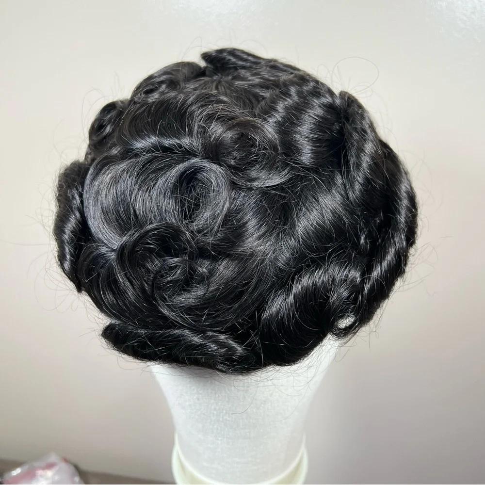 Off Black Human Hair 8x10 Natural Wave French Lace Toupee Hair Unit